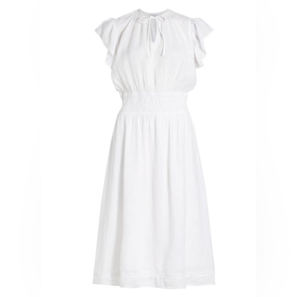 Rails lona Linen-Blend Midi Dress Women’s Size Small. White. Flutter Sle…